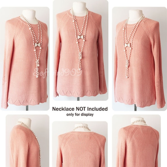 Peach Pink Scallop Edge Long Tunic Sweater Top - Picture 5 of 7